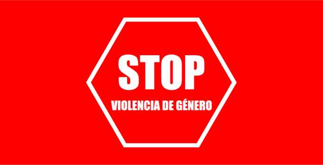 Señal de stop a la violencia de género sobre fondo rojo