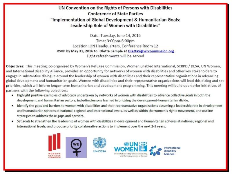 “Aplicación de Desarrollo Global y objetivos humanitarios: Liderazgo del Papel de las Mujeres con Discapacidad”