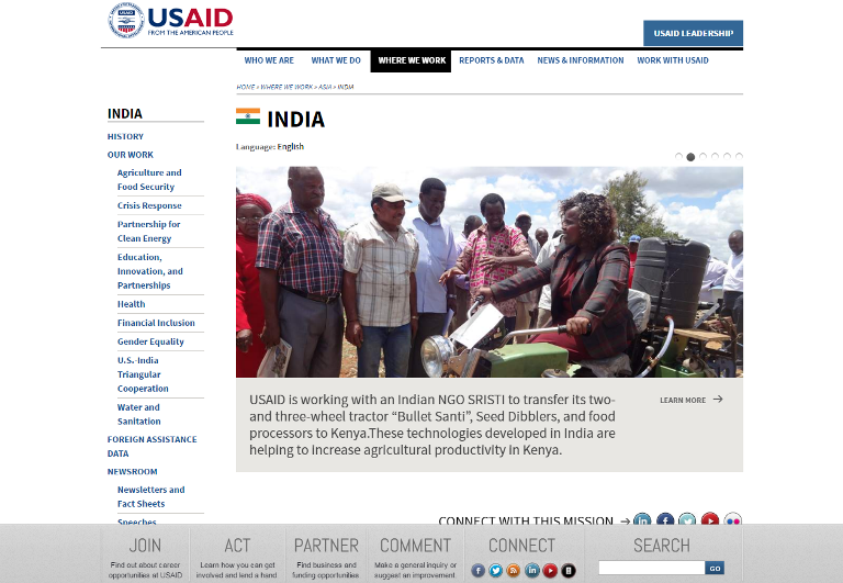 Detalle de la página web de Usaid