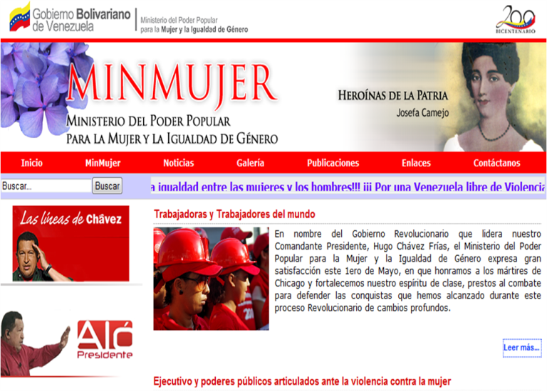 Detalle de la página web del Ministerio del Poder Popular para la Mujer y la Igualdad de Género de Venezuela