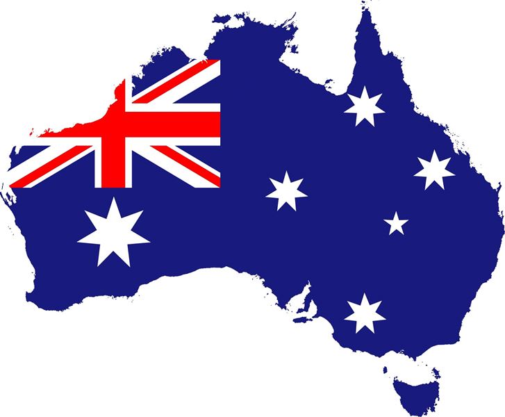 Mapa de Australia con su bandera dentro