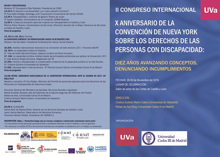 Detalle del programa del II Congreso Internacional 'X Aniversario de la Convención de Nueva York sobre los derechos de las Personas con Discapacidad' 