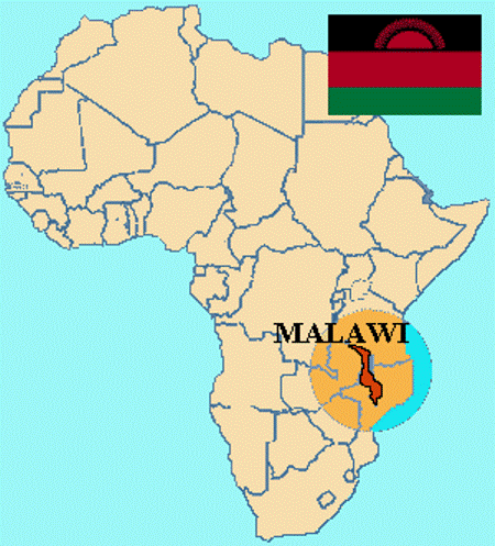 Mapa de África con Malawi señalizado