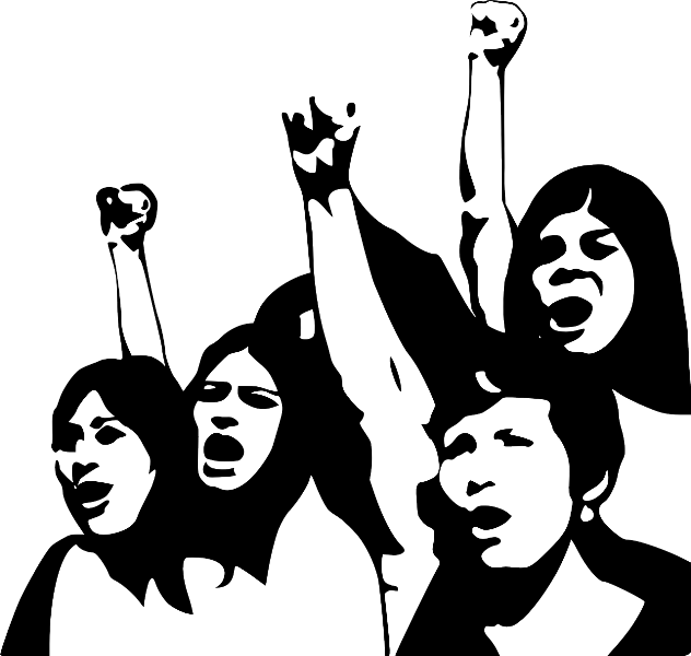 Imagen donde aparecen siluetas de mujeres con la mano alzada en señal de protesta