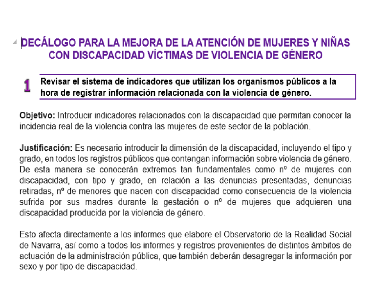 decálogo para la mejora de la atención de las mujeres con discapacidad víctimas de violencia de género
