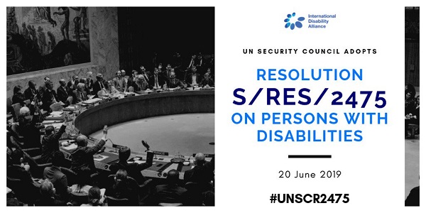 Fotomontaje del Consejo de Seguridad de la ONU sobre una resolución sobre la situación de las personas con discapacidad en los conflictos armados y crisis humanitarias