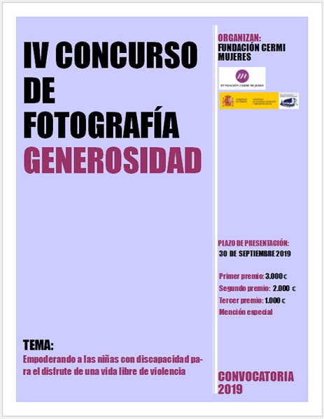 Cartel de IV Concurso de Fotografía Generosidad “Empoderando a las niñas con discapacidad para el disfrute de una vida libre de violencia”