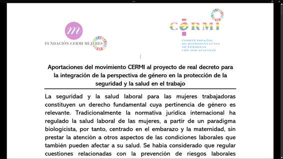 Más allá del embarazo y la lactancia: CERMI plantea ampliar el espectro de situaciones que pueden afectar a la salud y la seguridad de las mujeres con discapacidad en el trabajo