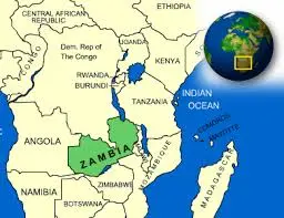 Detalle del mapa de África donde aparece Zambia