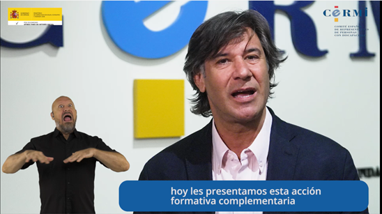 Imagen de Gregorio Saravia en la acción formativa de Acción ClimaDIS. Aparece el ILSE y el subtitulado. Logotipo de CERMI y Agenda 2030.