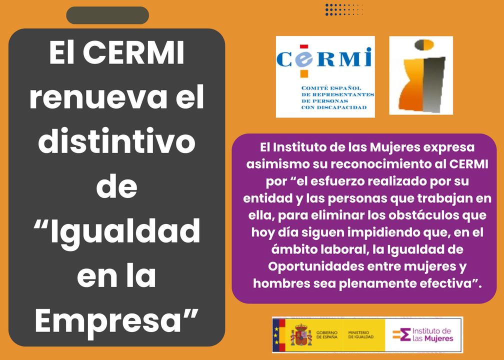Infografía "Igualdad en la Empresa". Aparece el logotipo de CERMI e Instituto de las Mujeres