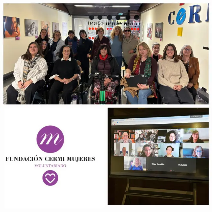 Imagen de las personas voluntarias de FCM. Aparece el logotipo del voluntariado de FCM