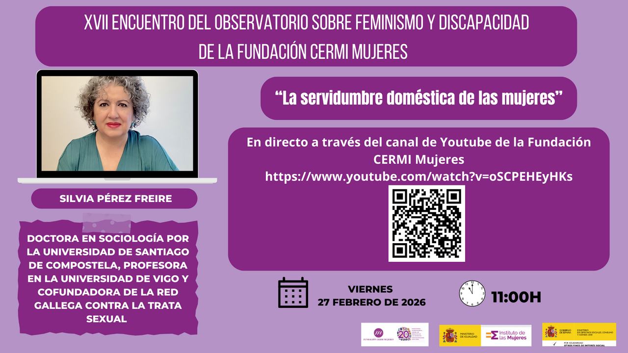 Infograf&iacute;a del XVII Encuentro del Observatorio de FCM. Aparece la imagen de Silvia P&eacute;rez Freire adem&aacute;s de los logotipos: FCM, Instituto de las mujeres y Agenda 2030.