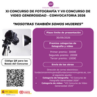 Infograf&iacute;a del XI Concurso de Fotograf&iacute;a y VII Concurso de Video Generosidad 2026. Aparecen los logotipos de Fundaci&oacute;n CERMI Mujeres, Fundaci&oacute;n ONCE y Agenda 2030. Aparece el c&oacute;digo QR para las bases del Concurso.