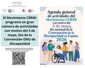 Infograf&iacute;a de las actividades de CERMI y FCM con motivo del 3 de mayo. Aparece los logotipos de CERMI y FCM 20 a&ntilde;os CRPD. Aparece el c&oacute;digo QR.
