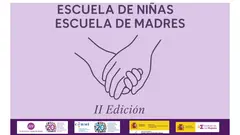 Infograf&iacute;a de la II Edici&oacute;n de Escuela de Ni&ntilde;as y Escuela de Madres. Aparece los logotipos de Fundaci&oacute;n CERMI Mujeres y CERMI 20 a&ntilde;os CRPD. Aparecen los logotipos financiadores