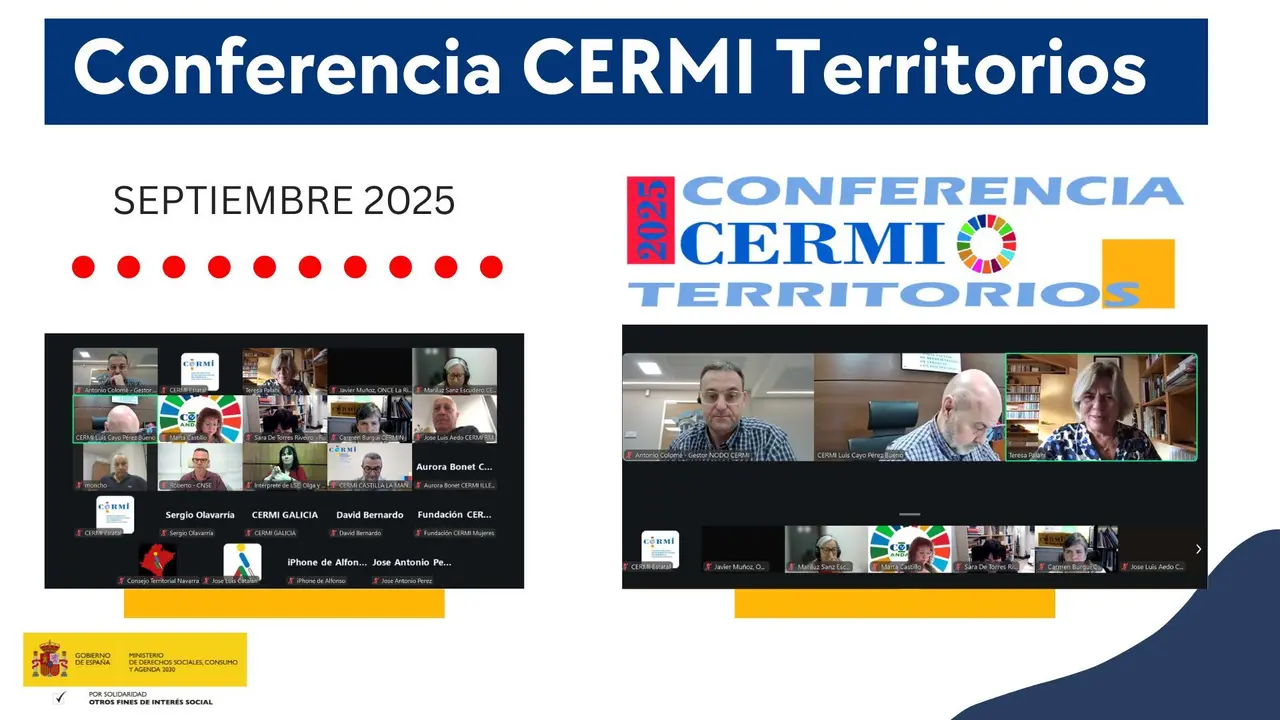 Infografía de CERMIS Territorios del 25 de septiembre. Imágenes de los panelistas. Logotipo de Agenda 2030