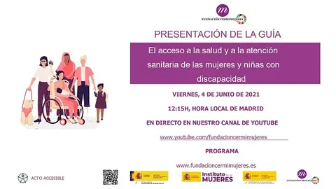 Cartel de la presentación de la guía de FCM para mejorar el acceso a la salud y a la atención sanitaria de las mujeres y niñas con discapacidad