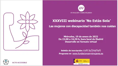 Cartel de XXXVIII webinario  ERMI Mujeres No estás sola