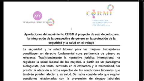 Más allá del embarazo y la lactancia: CERMI plantea ampliar el espectro de situaciones que pueden afectar a la salud y la seguridad de las mujeres con discapacidad en el trabajo