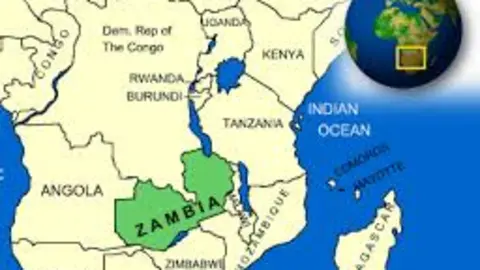 Detalle del mapa de África donde aparece Zambia