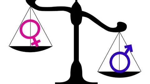 Balanza símbolo de la desigualdad entre hombres y mujeres