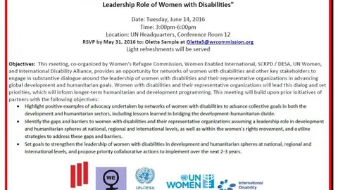 “Aplicación de Desarrollo Global y objetivos humanitarios: Liderazgo del Papel de las Mujeres con Discapacidad”