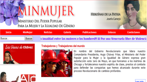 Detalle de la página web del Ministerio del Poder Popular para la Mujer y la Igualdad de Género de Venezuela