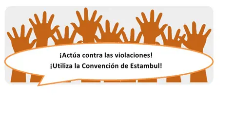 Dibujo de manos alzadas que invitan a utilizar la Convención de Estambul