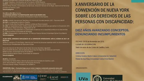 Detalle del programa del II Congreso Internacional 'X Aniversario de la Convención de Nueva York sobre los derechos de las Personas con Discapacidad' 