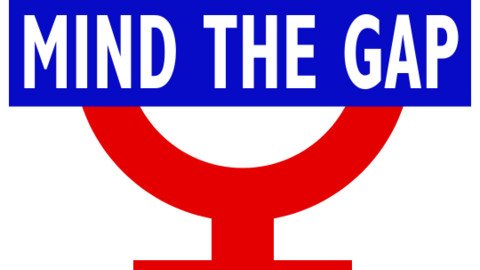 Imagen del símbolo de la mujer con un letrero sobre él que dice 'Mind the gup'