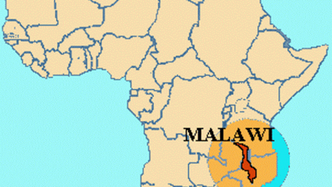 Mapa de África con Malawi señalizado