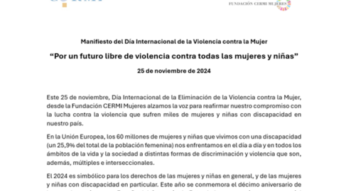 Captura de la portada del manifiesto elaborado por Fundación CERMI Mujeres
