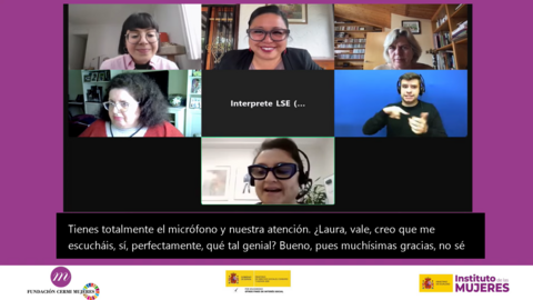 Imagen de las 4 ponentes, subtitulación e intérpretes