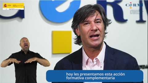 Imagen de Gregorio Saravia en la acción formativa de Acción ClimaDIS. Aparece el ILSE y el subtitulado. Logotipo de CERMI y Agenda 2030.