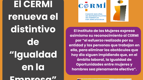 Infografía "Igualdad en la Empresa". Aparece el logotipo de CERMI e Instituto de las Mujeres