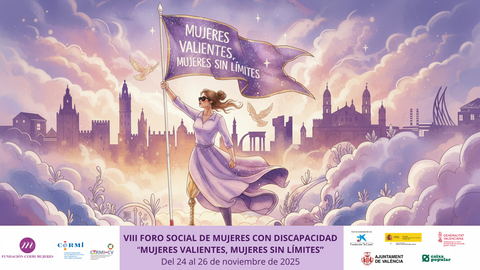 Infografía del VIII Foro Social. Aparece el logotipo de FCM, CERMI, CERMI CV, Fundación La Caixa, CaixaPopular, Generalitat Valenciana,