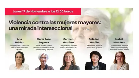 Infografía del diálogo "Violencia contra las mujeres mayores". Aparecen de izda a dcha: Ana Peláez, María José Segarra, Carmen Martínez, Soledad Murillo e Isabel Martínez