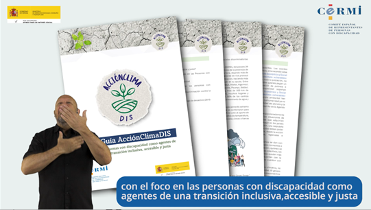 Imagen de la Guía Acción Clima DIS. Aparece el ILSE y el subtitulado. Logotipo de CERMI y Agenda 2030
