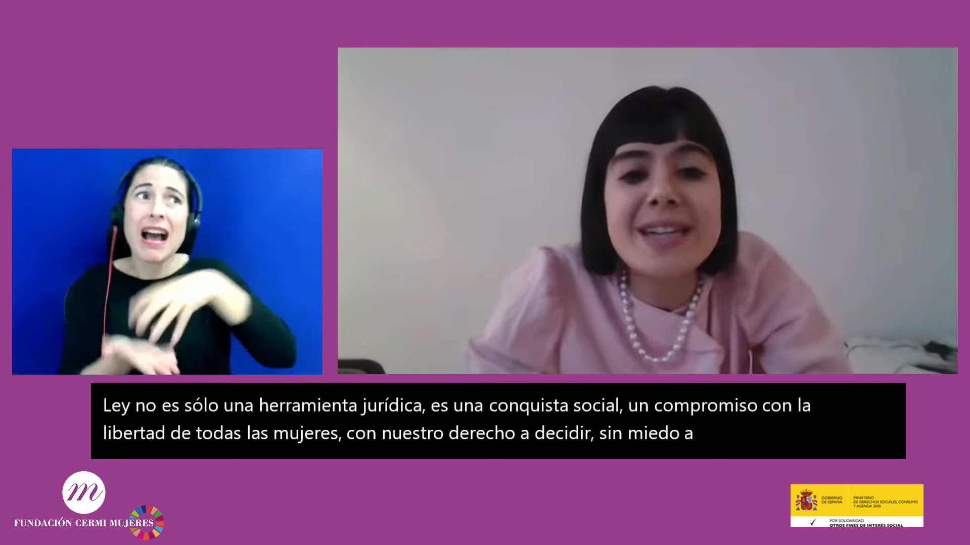 Imagen de Sara De Torres. Aparece la ILSE y la subtitulación. Aparecen los logotipos de FCM y Agenda 2030